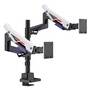 Brateck Atlas Neo Gaming Pole-Mounted Dual Monitor Arm with USB Ports, Matte BLK/WH, Support 24-57in