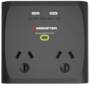 Monster 2 Port Surge Protector Power Board with USB, Black