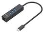 Simplecom Black Aluminium USB-C to 3 Port USB HUB with Gigabit LAN