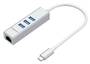 Simplecom Silver Aluminium USB-C to 3 Port USB HUB with Gigabit LAN