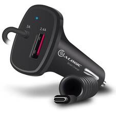 ALOGIC 2 Port USB-C USB-A Car Charger with Integrated Cable