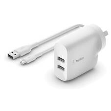 Belkin Boost Charge Dual USB-A Wall Charger 24W, White