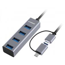 mBeat 4-Port USB 3.0 Hub with USB-C Adapter, Space Grey