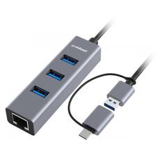 mBeat 3-Port USB 3.0 Hub with GbE LAN and USB-C Adapter, Space Grey