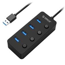 Orico 4 Port Bus Powered USB 3.0 Hub with Power Switches, Black